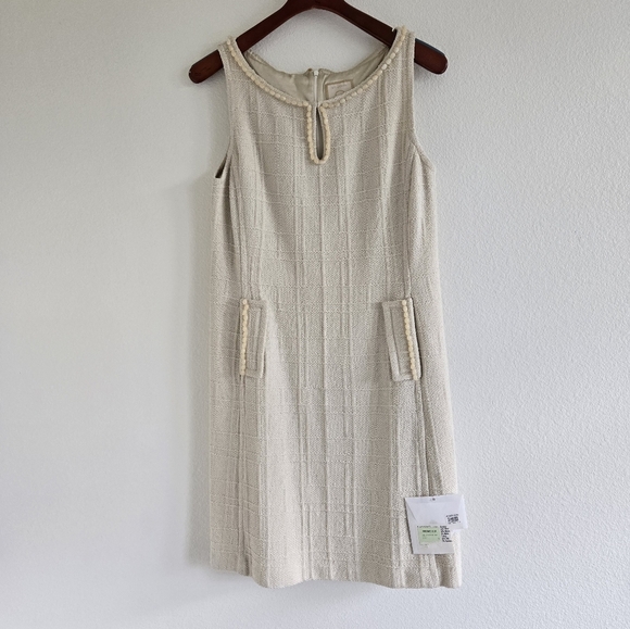 NWT St. John Couture Tweed  Shift Dress Beads Details Cream size 10 - Picture 10 of 16